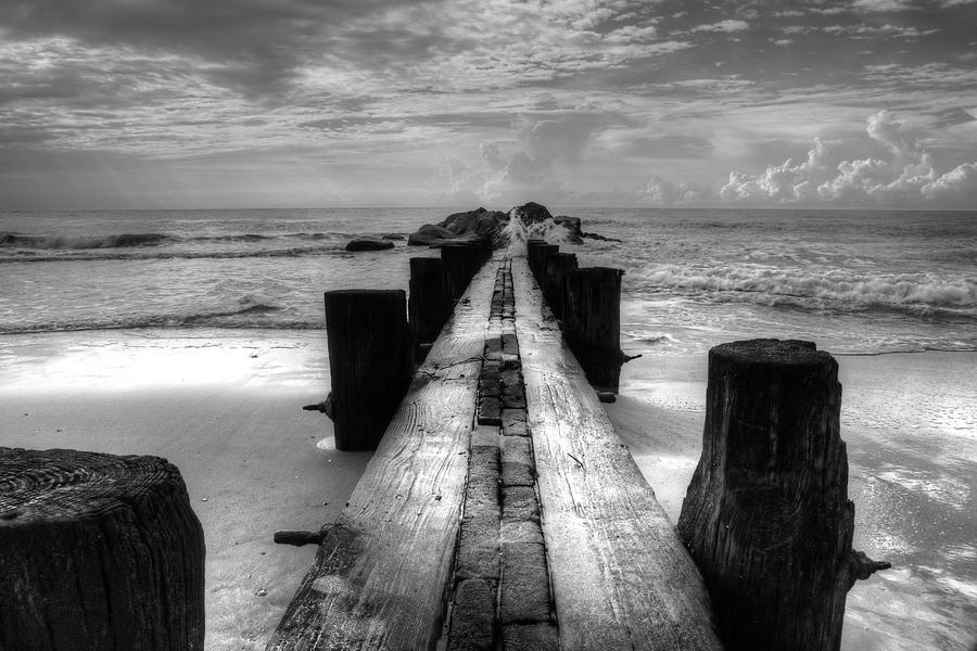 Folly Beach Pilings Charleston South Carolina In Black and White  Photograph by Carol Montoya