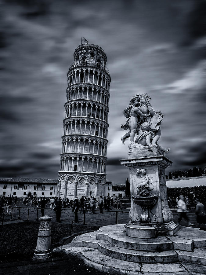 Fontana Dei Putti And The Leaning Tower Of Pisa Photograph