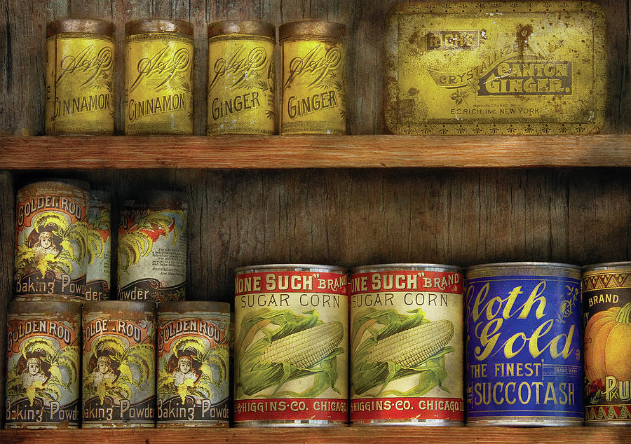 Vintage Photograph - Food - Old Cans by Mike Savad