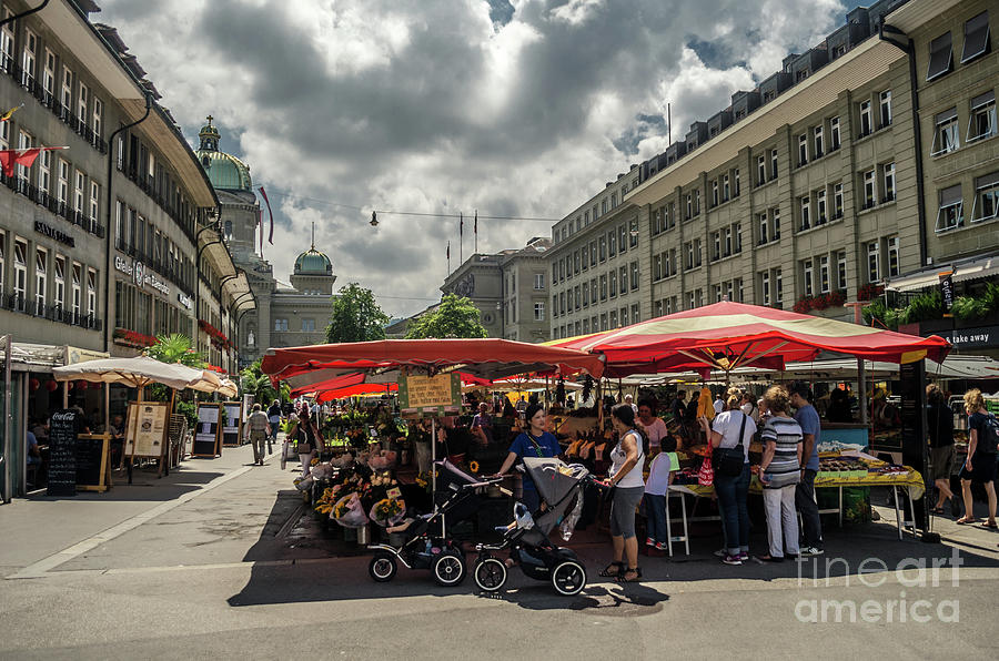 food and flowers market in Berne Photograph by Michelle Meenawong