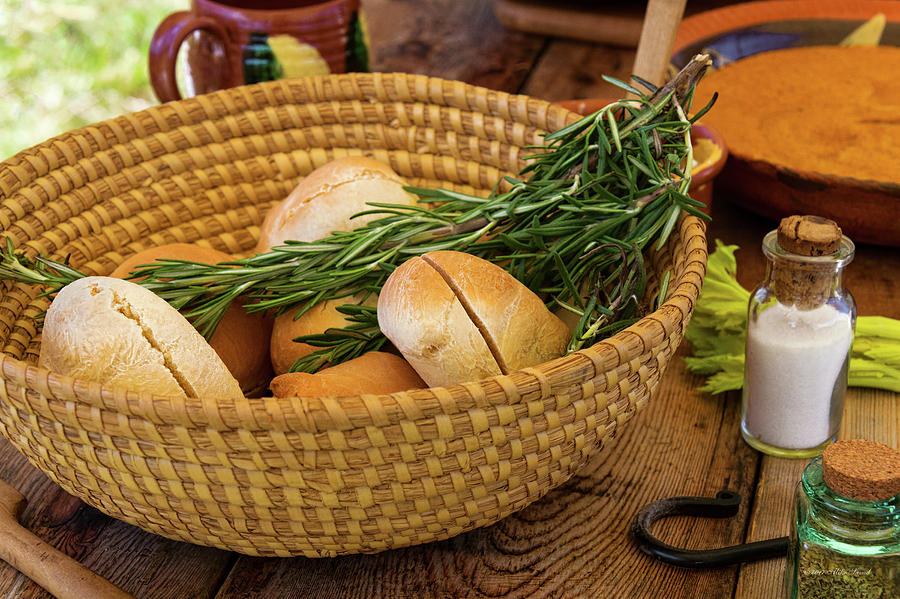 Food - Bread - Rolls and Rosemary Photograph by Mike Savad