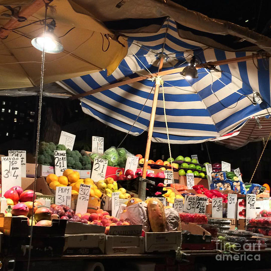 Food City - Night Market with Umbrella Fruits and Vegetables Photograph by Miriam Danar