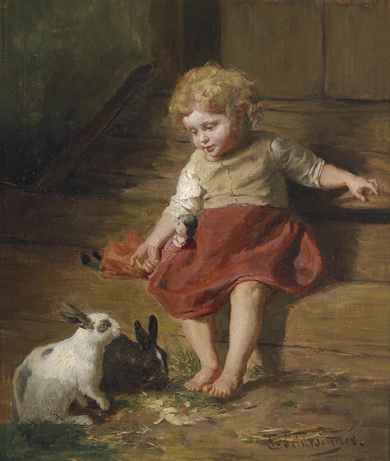 Food for the Rabbit Painting by Felix Schlesinger