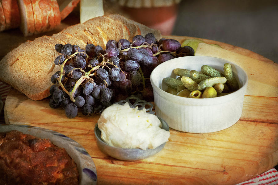Bread Photograph - Food - Fruit - Gherkins and Grapes by Mike Savad
