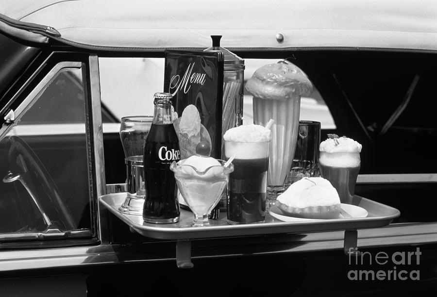 Car Photograph - Food Tray At A Retro Drive In, C.1990s by Hub Willson/ClassicStock