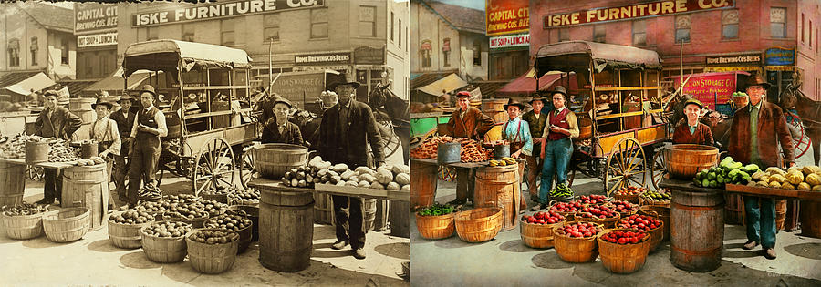 Food - Vegetables - Indianapolis Market 1908 - Side by Side Photograph by Mike Savad