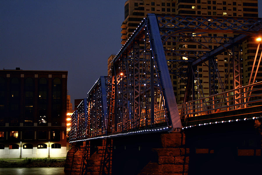Foot Bridge Over The Grand River At Night Photograph by Richard Gregurich
