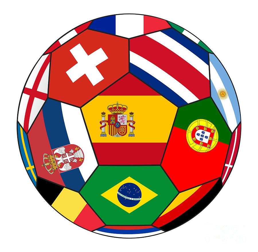 Abstract Digital Art - Football ball with various flags by Michal Boubin