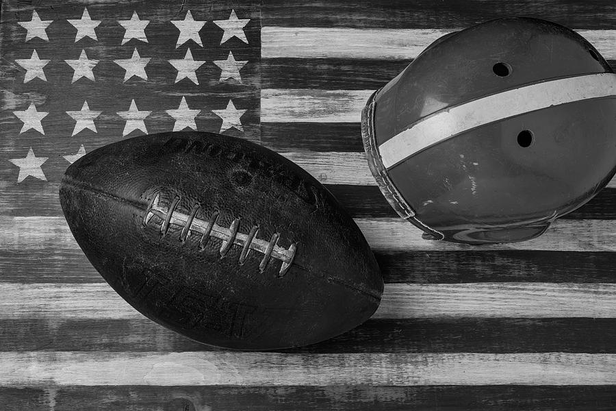 Football Helmet Black And White Photograph by Garry Gay