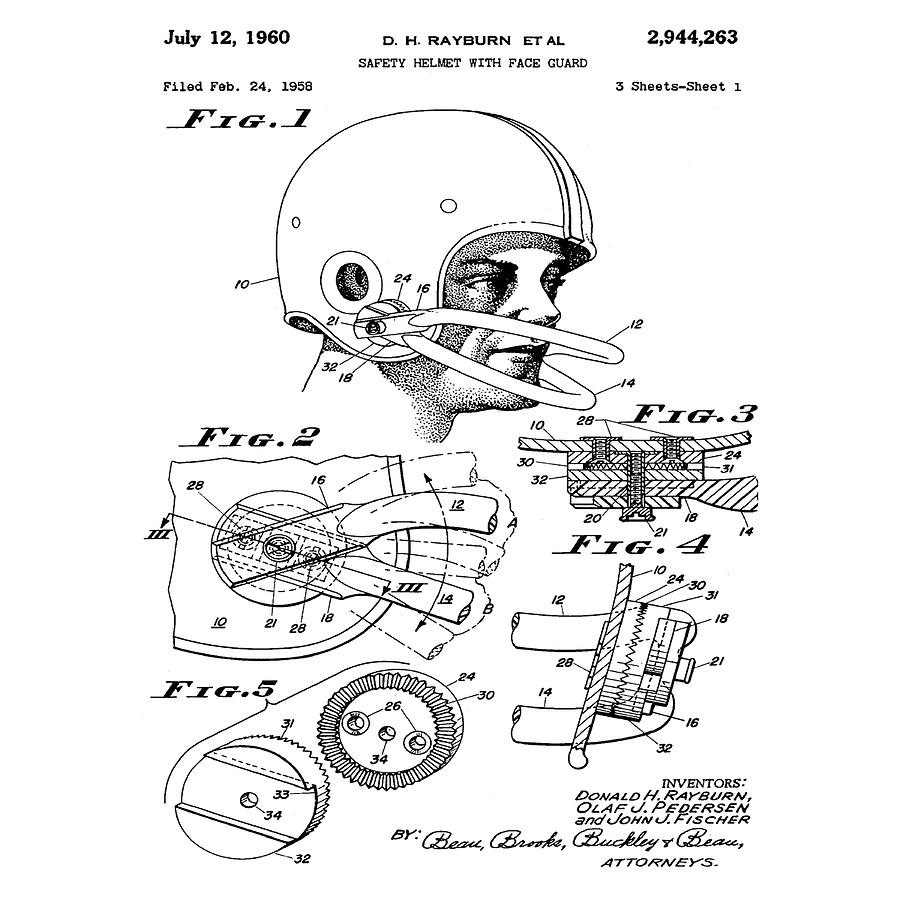 Football Helmet Patent 1960 Photograph by Bill Cannon