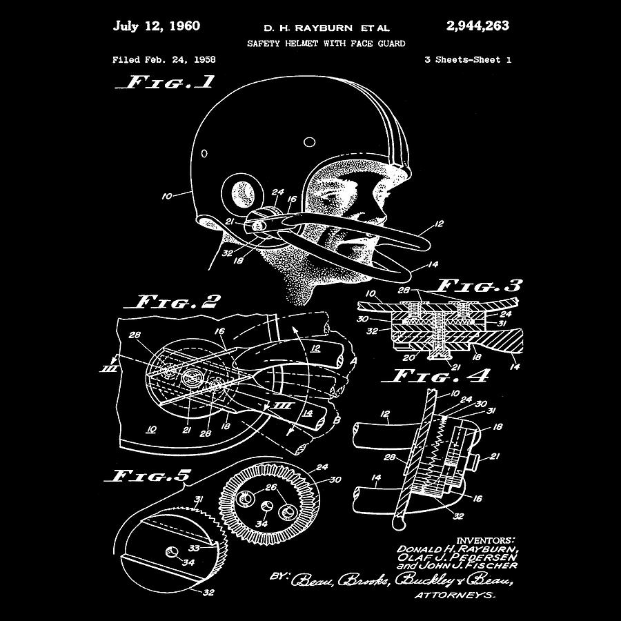 Football Helmet Patent 1960 Black Photograph by Bill Cannon