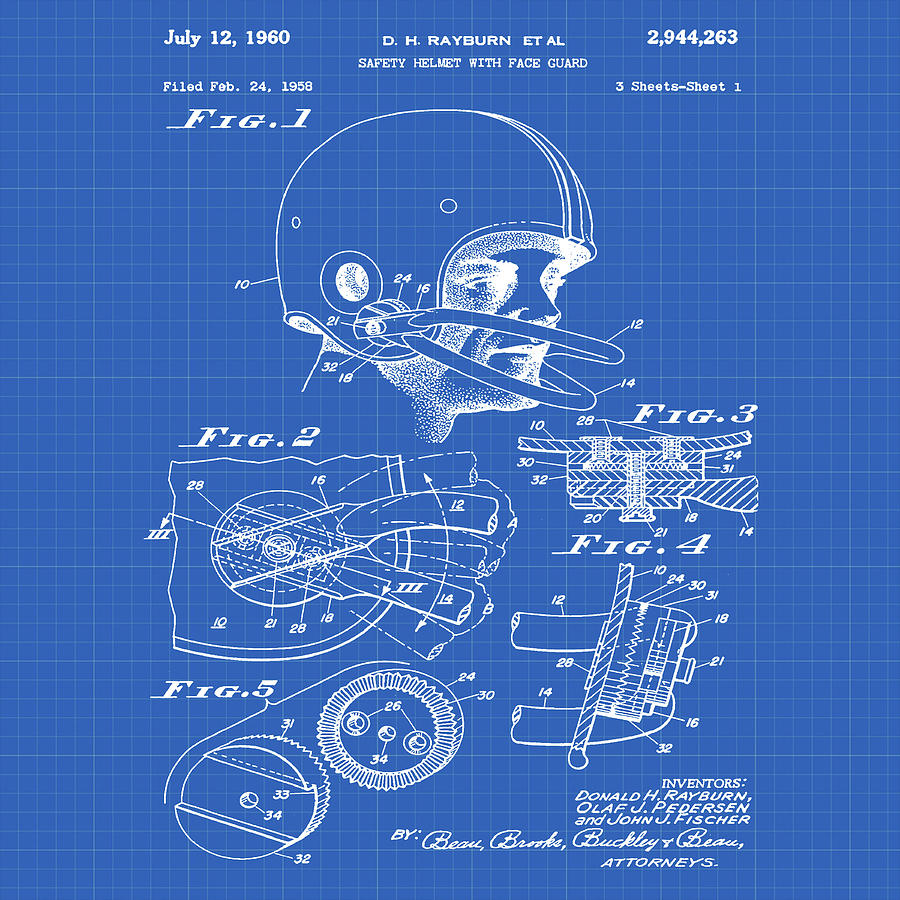 Football Helmet Patent 1960 BluePrint Photograph by Bill Cannon