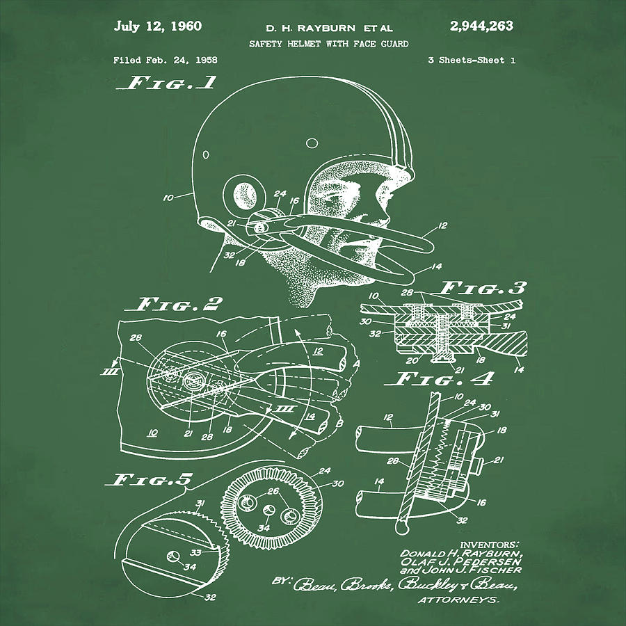 Football Helmet Patent 1960 Green Photograph by Bill Cannon