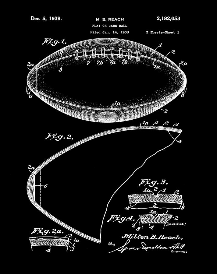 Football Patent 1939 Black Photograph by Bill Cannon
