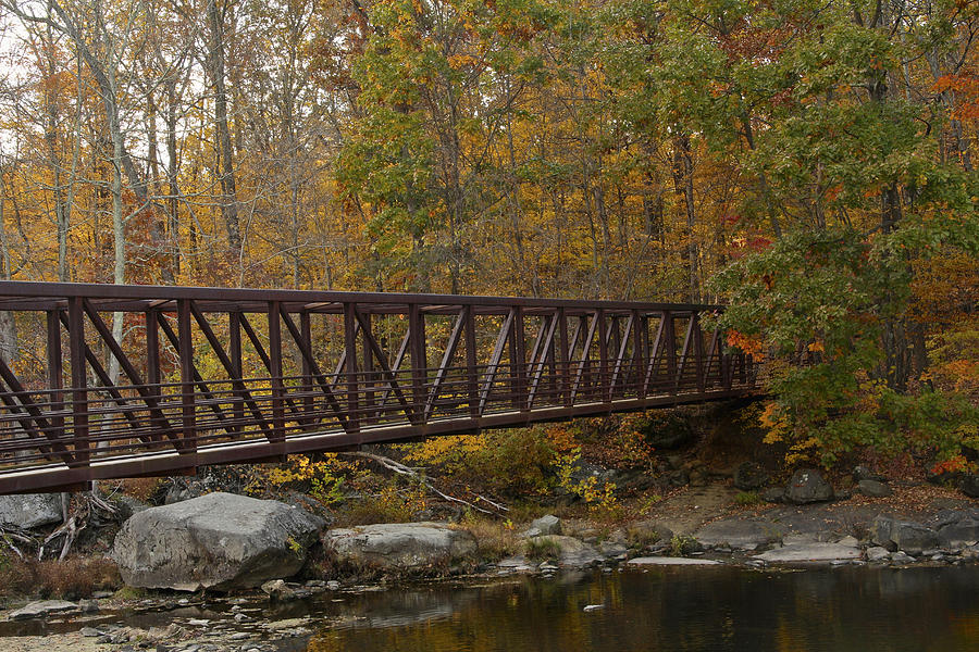 Footbridge Across A Stream - Rural Pennsylvania in Autumn Photograph by Carol Senske