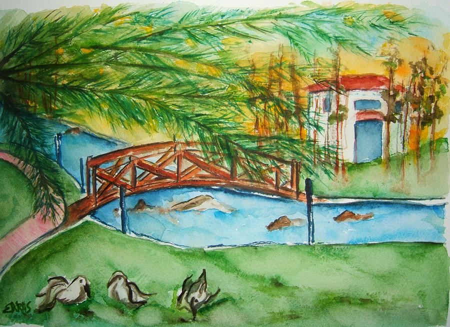 Footbridge Crossing Painting by Elaine Duras
