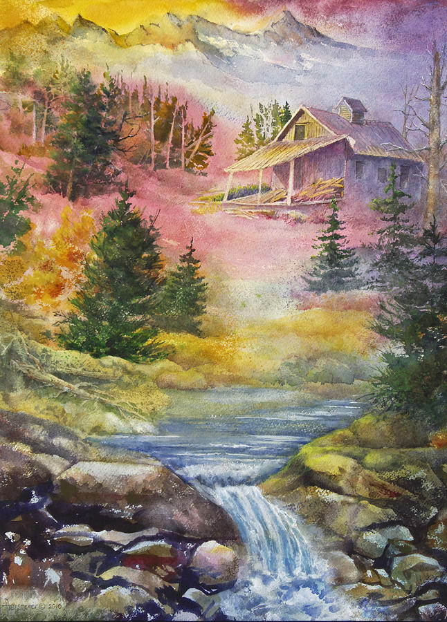 Foothills Cabin Painting by Ann Arensmeyer - Fine Art America