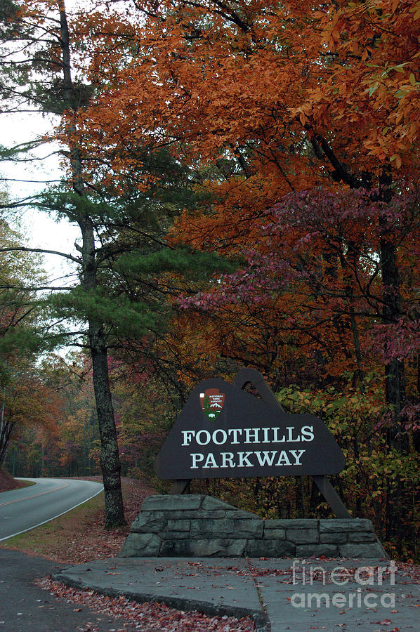 Foothills Parkway Sign in Fall Photograph by Roger Potts