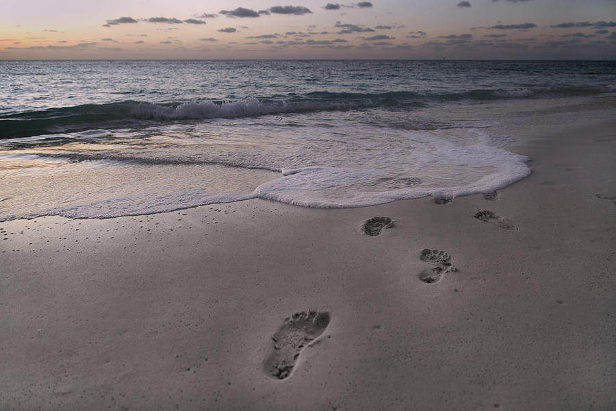 Sunset Photograph - Footprints in the Sand by Betsy Knapp