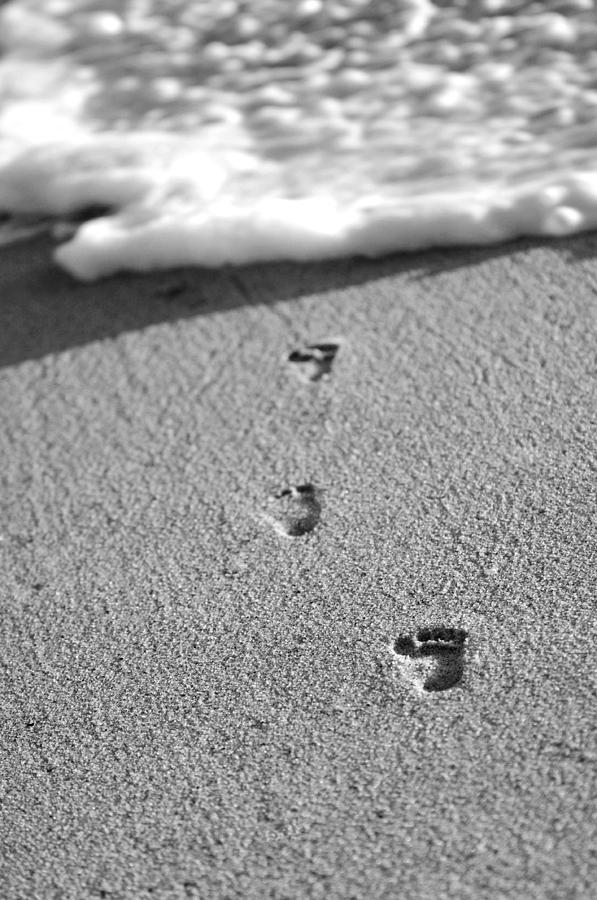 Footprints in the Sand black and white Photograph by Jill Reger