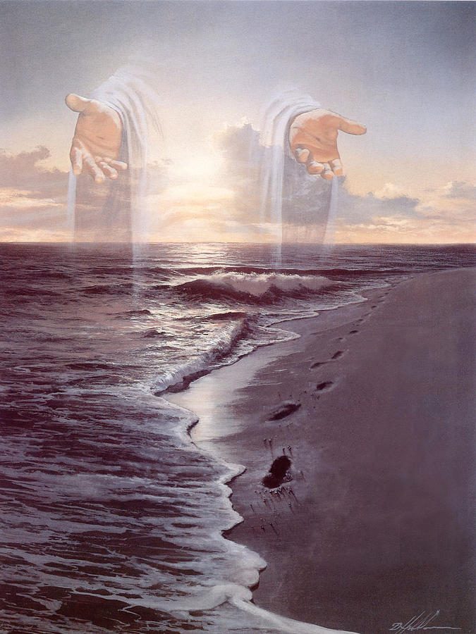 Jesus Christ Painting - Footprints in the Sand by Danny Hahlbohm