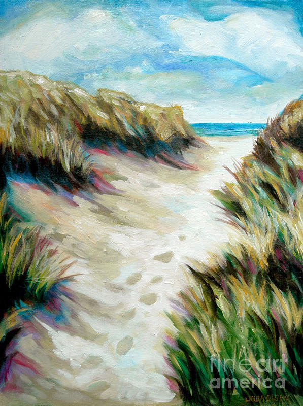 Footprints in the sand Painting by Linda Olsen