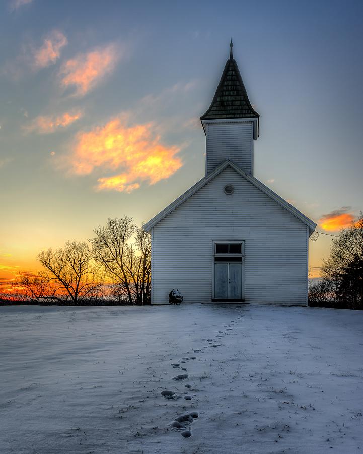 Sunset Photograph - Footprints In The Snow by Mark McDaniel