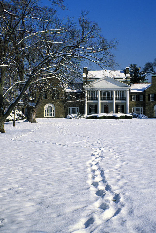 Footprints in the Snow to the Rockville Civic Center Mansion in Maryland Photograph by William Kuta