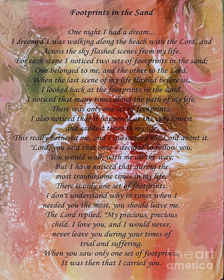 Footprints Poem on Pink Marble Photograph by Barbara A Griffin