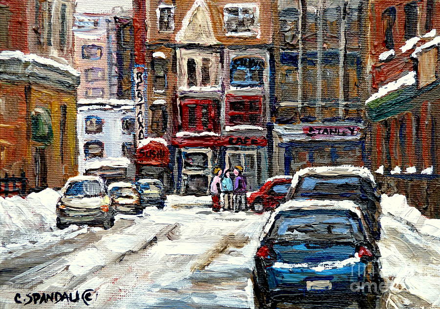 Car Painting - For Sale Original Paintings Montreal Petits Formats A Vendre Downtown Montreal Rue Stanley Cspandau  by Carole Spandau