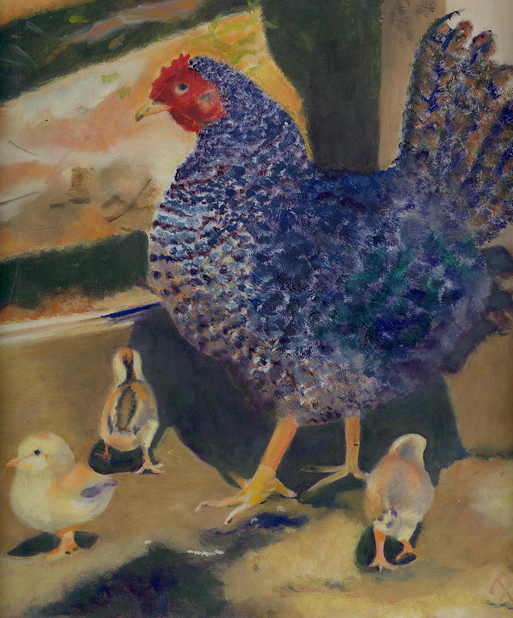 Chicken Painting - For the Birds by Paula Emery