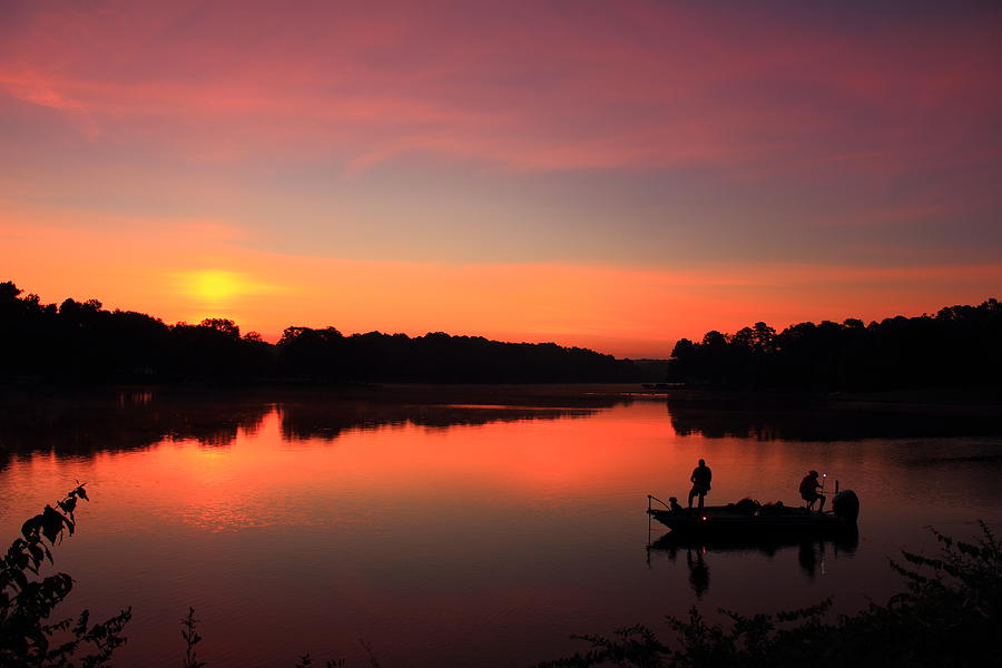For The Love Of Fishing Sunrise Reflections Lake Oconee Georgia Art Photograph by Reid Callaway