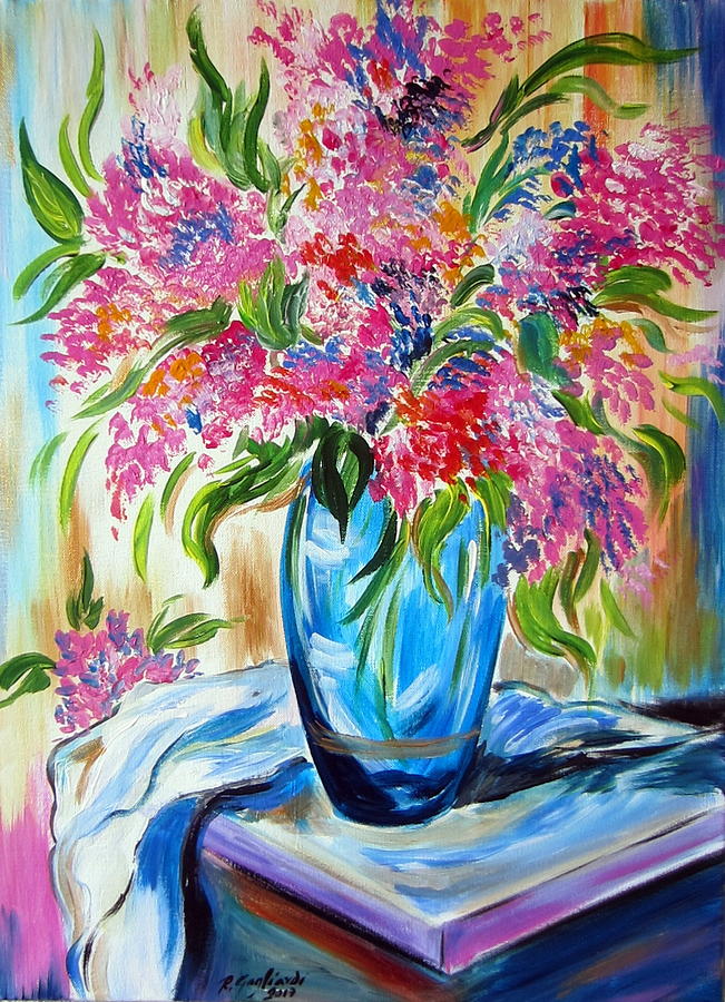 For the love of flowers in a blue vase Painting by Roberto Gagliardi