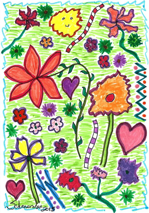 For the Love of Flowers Drawing by Susan Schanerman