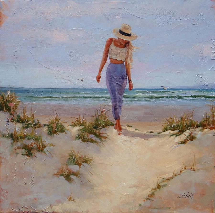Summer Painting - For the Love of the Sea by Laura Lee Zanghetti