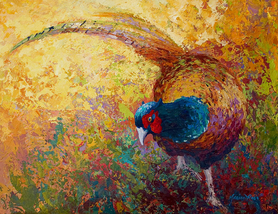 Pheasant Painting - Foraging Pheasant by Marion Rose