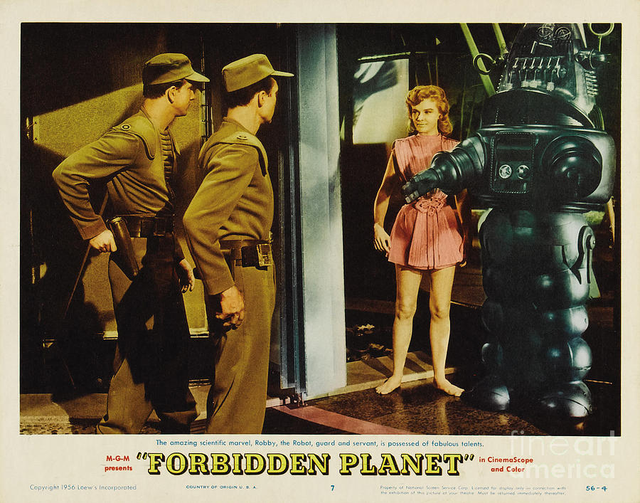Forbidden Planet in CinemaScope retro classic movie poster indoors with Robby Photograph by Vintage Collectables