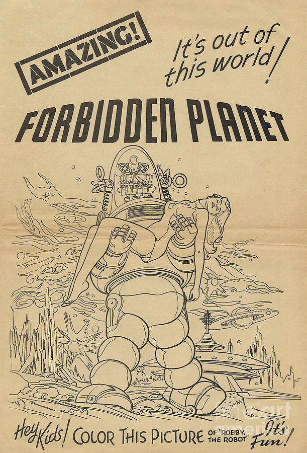 Forbidden Planet in color this picture retro classic movie poster portraite Painting by Vintage Collectables