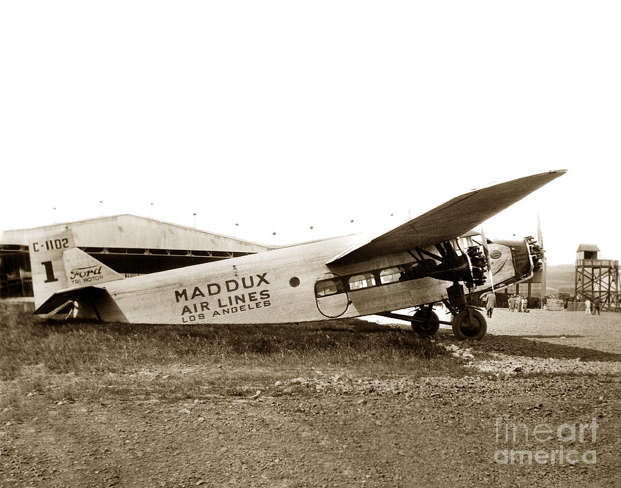 Los Angeles Photograph - Ford 4-AT-A Maddux Air Lines Los Angeles circa 1928 by Monterey County Historical Society