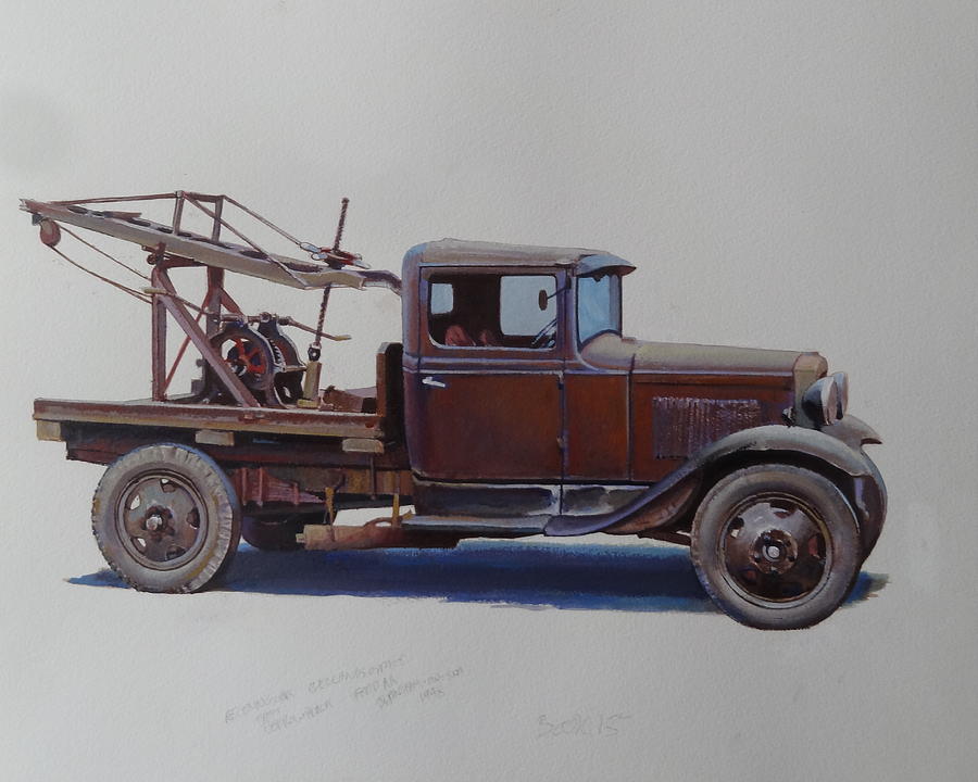Ford A type wrecker. Painting by Mike Jeffries