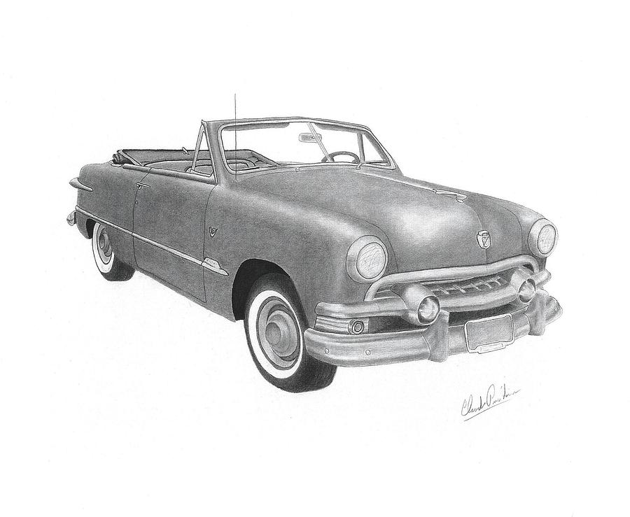 Ford Convertible 1951 Drawing By Claude Prud' Homme 