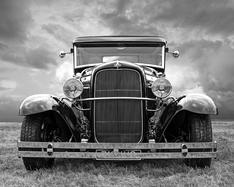 Vintage Photograph - Ford Coupe Head On in Black and White by Gill Billington
