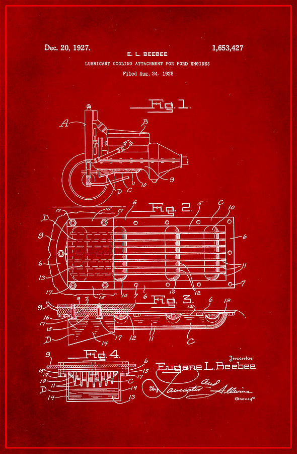 Ford Engine Lubricant Cooling Attachment Patent Drawing 1b Mixed Media by Brian Reaves