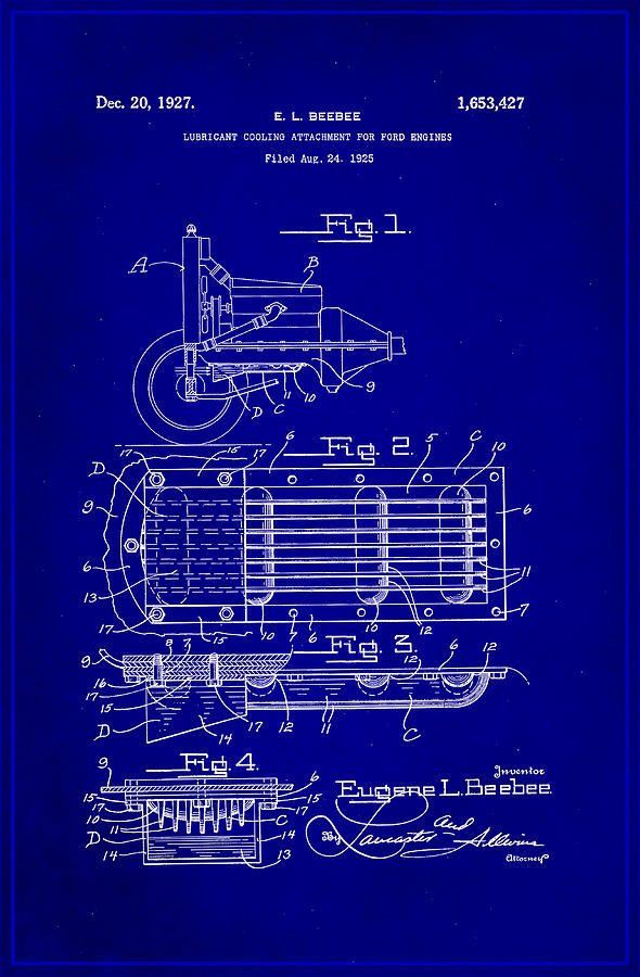 Ford Engine Lubricant Cooling Attachment Patent Drawing 1c Mixed Media by Brian Reaves