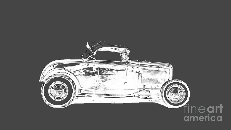 Ford Hot Rod Invert White Ink Tee Drawing by Edward Fielding