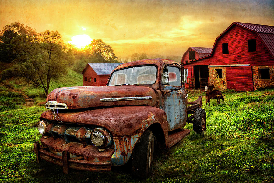 Ford in the Farm Pastures Textured Photograph by Debra and Dave Vanderlaan