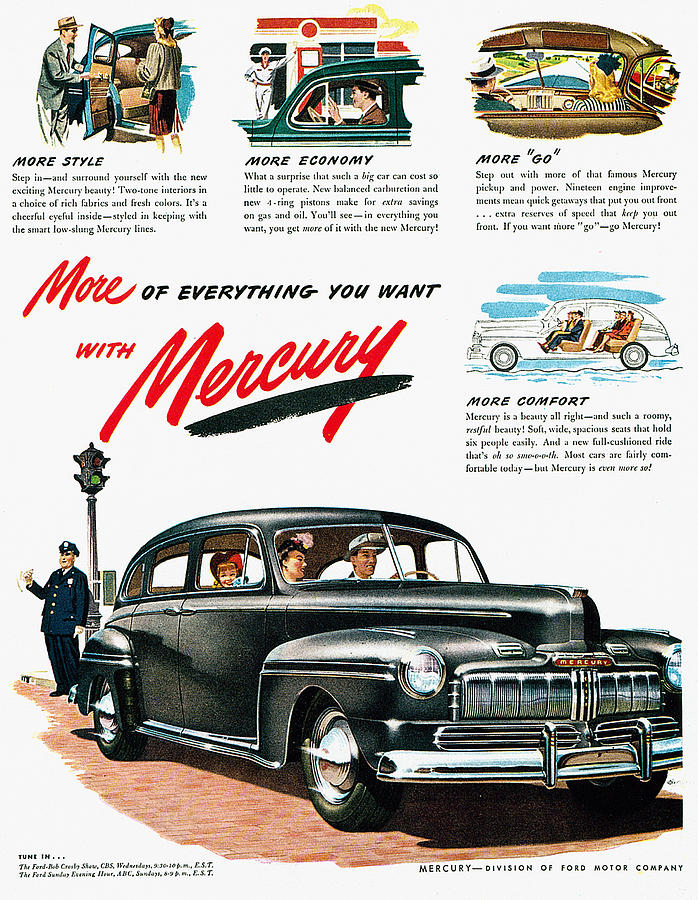 Ford Mercury Ad, 1946 Photograph by Granger