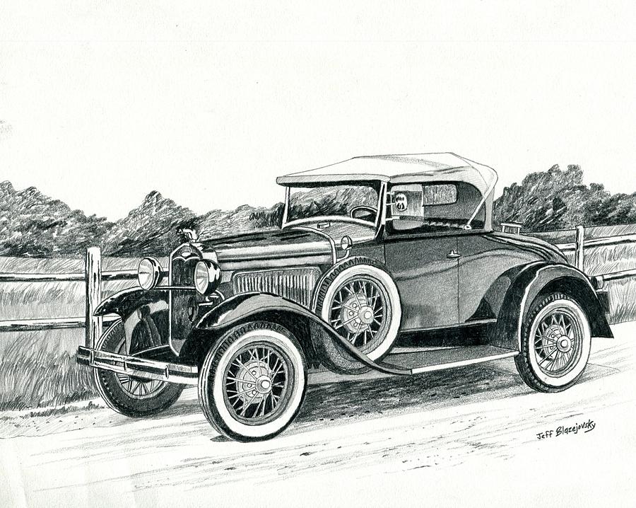 Ford Model A 1930 Drawing by Jeff Blazejovsky