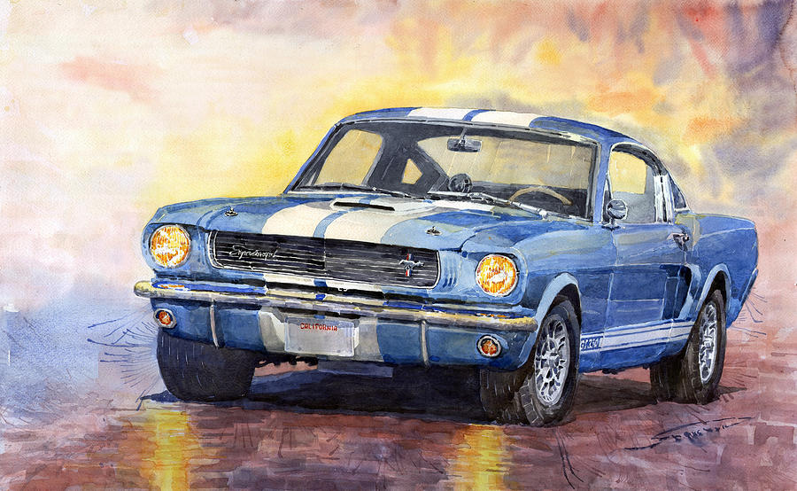Watercolor Painting - 1966 Ford Mustang GT 350 by Yuriy Shevchuk