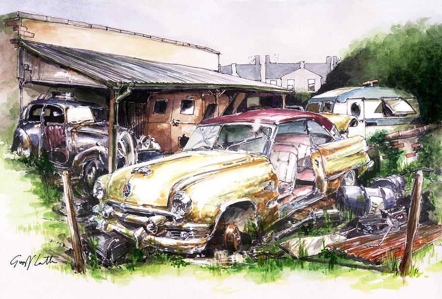 Vintage Painting - American Ford in a British Yard by Geoff Latter